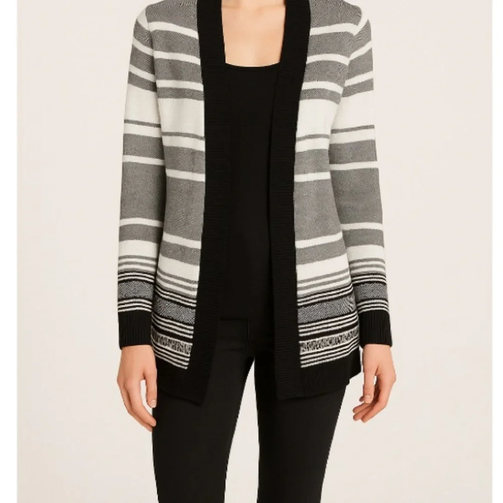 Apt.‎ 9 Striped Open Front Cardigan Black Gray White Small Long Sleeve